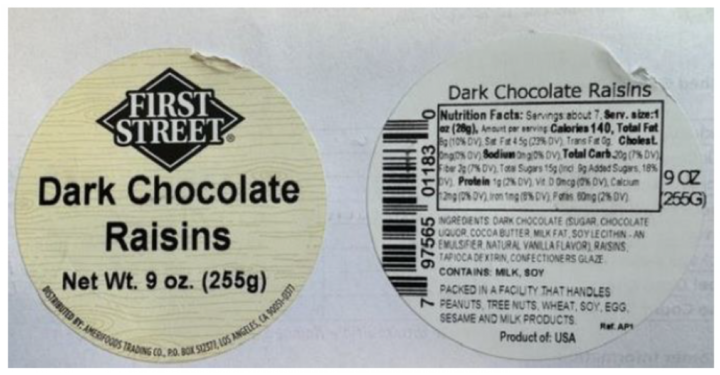 Chocolate raisins recalled because of undeclared peanuts