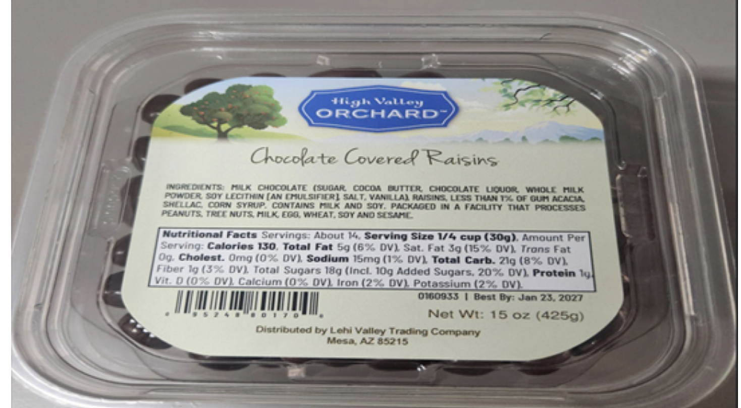 Chocolate covered raisins recalled because they contain peanuts