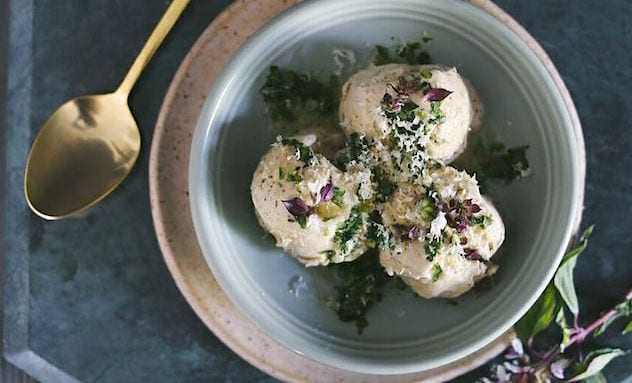 Walnut Mustard Ice Cream and Sweet Chimichurri Syrup