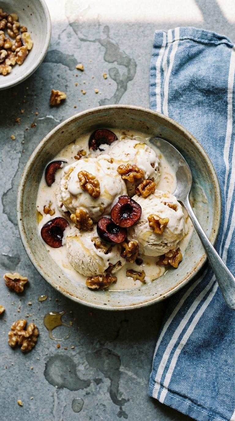 Cherry and Walnut Goat’s Milk Ice Cream