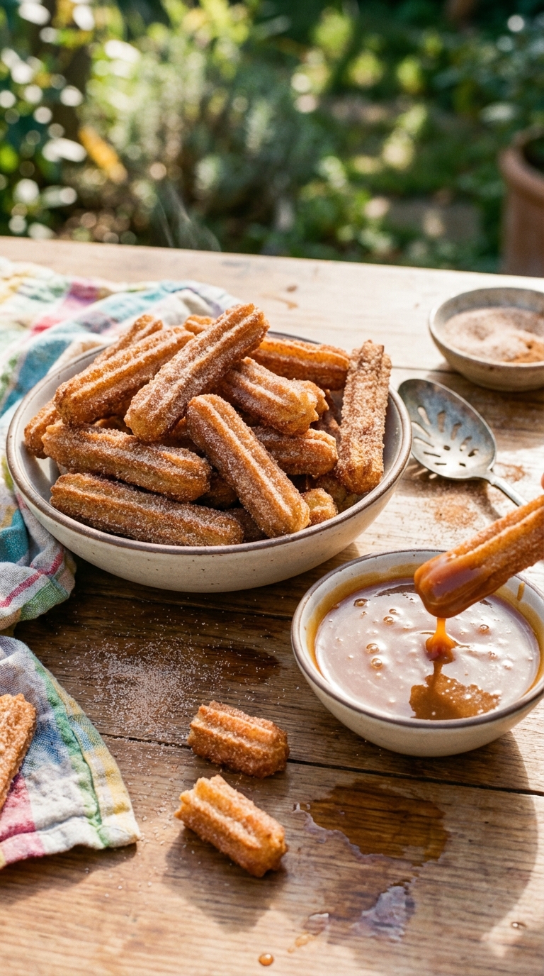 Gluten Free Churros and Caramel Rum Sauce