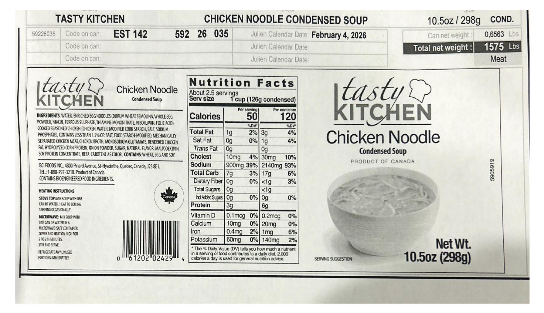 Chicken noodle soup recalled because of lack of import reinspection