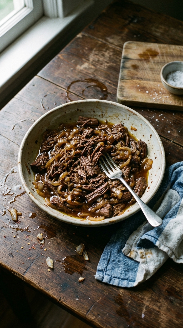 Slow Cooked Skirt Steak-and-Onions