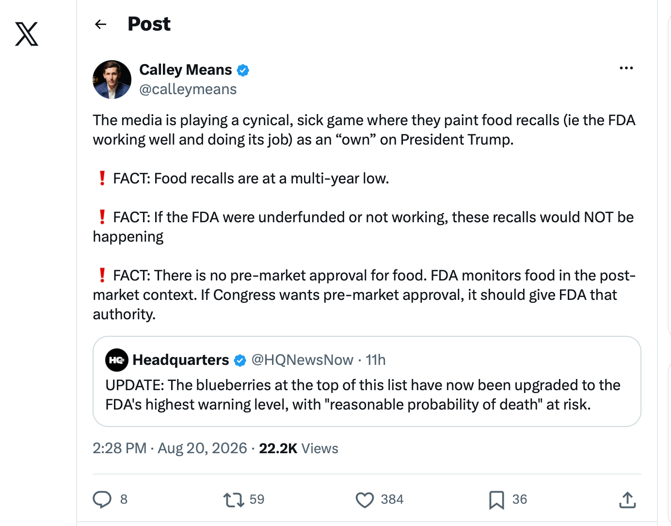 Publisher’s Platform: There Is No Premarket Approval for Food, Says the Senior Food Adviser at HHS. Ten Days Earlier His Own Secretary Called the Exception to It a Loophole That Industry Hijacked.