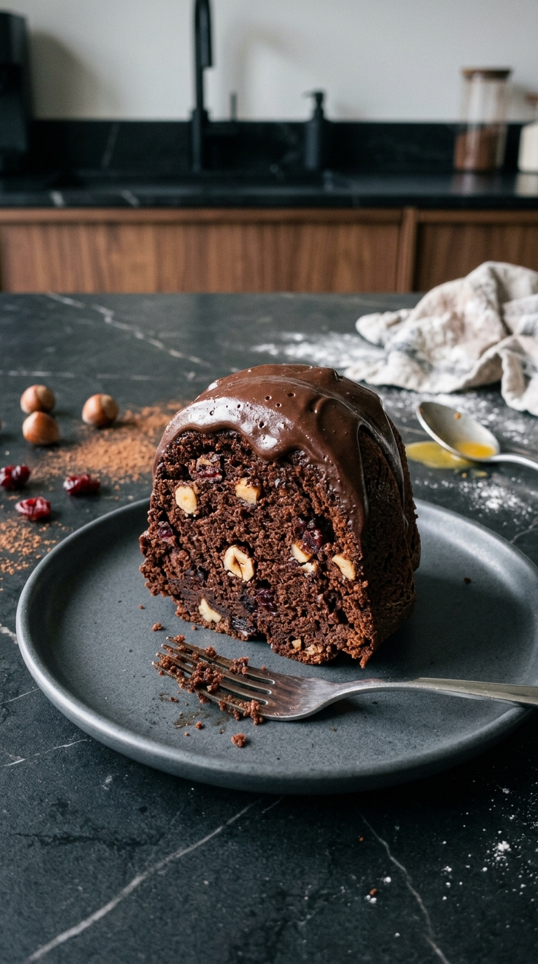 Chocolate Hazelnut Bundt Cake with Cranberries