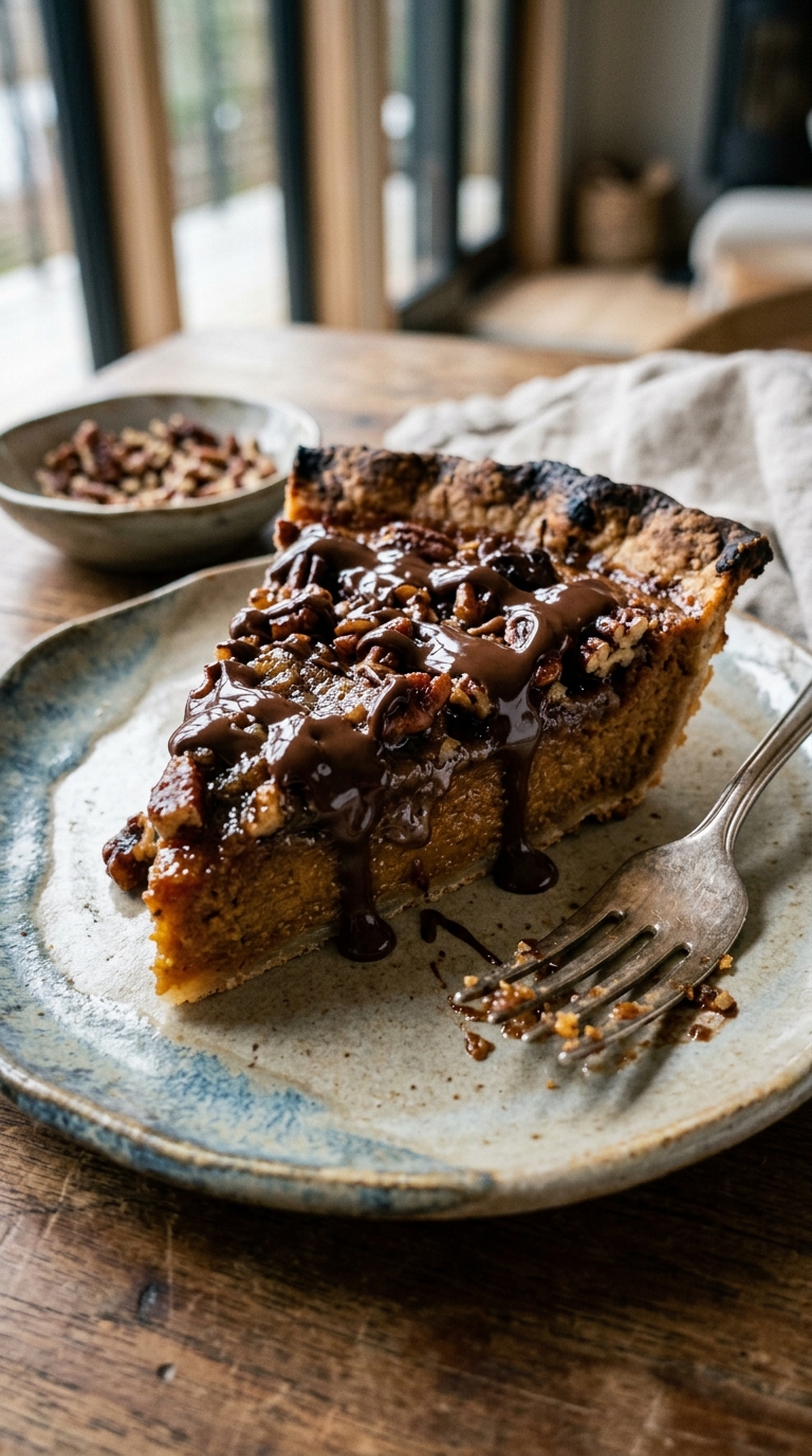 Pumpkin Pie with Pecan-Chocolate Topping