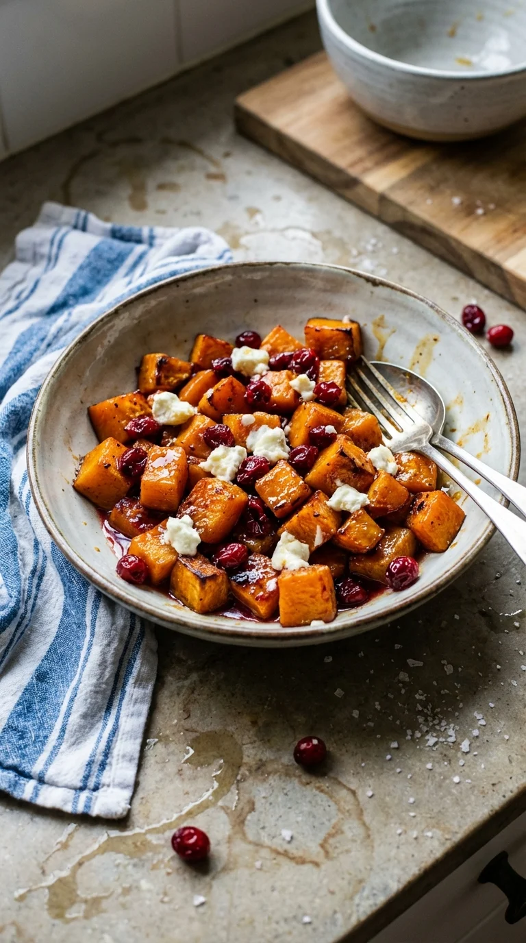 Roasted Pumpkin and Cranberries with Goat Cheese