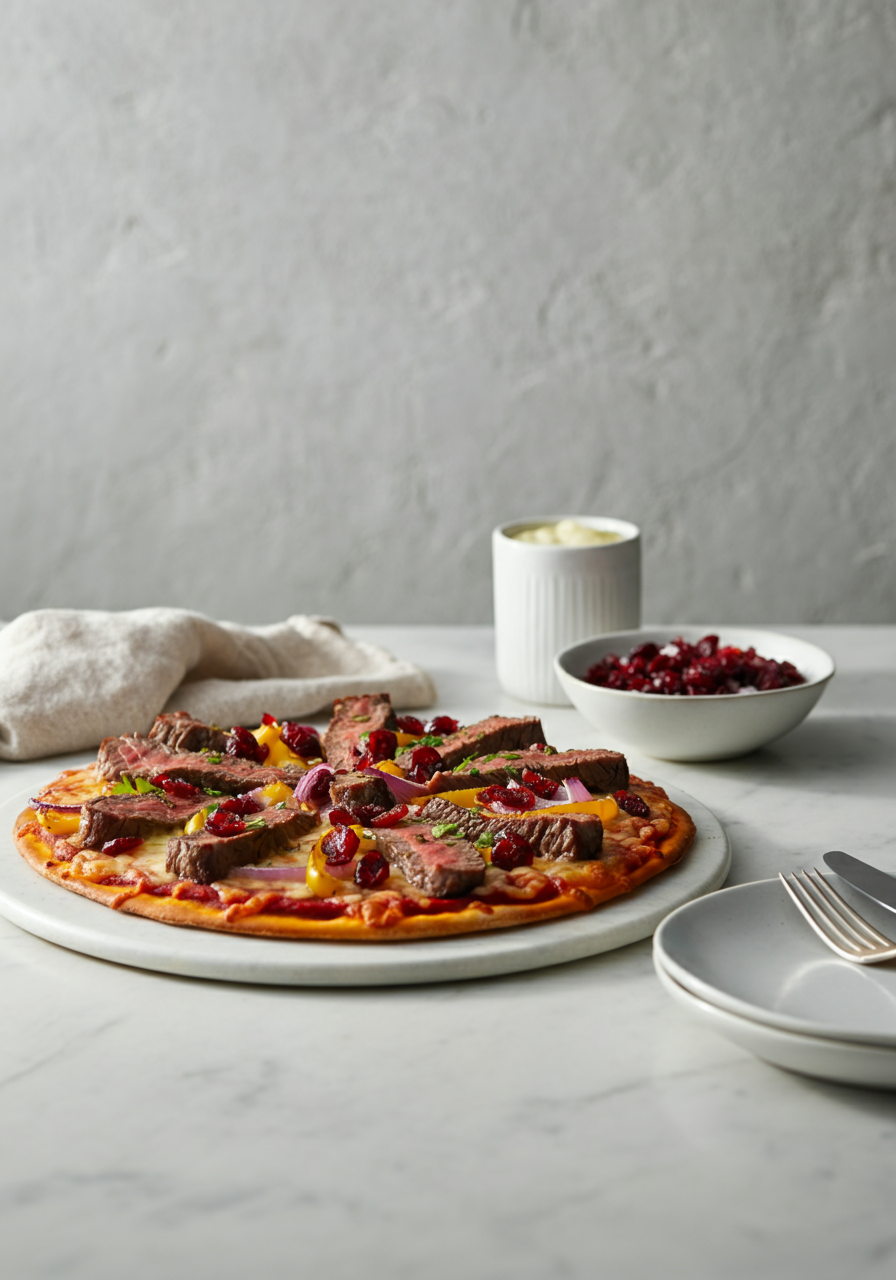 Steak Pizza with Cranberry Relish and Gorgonzola
