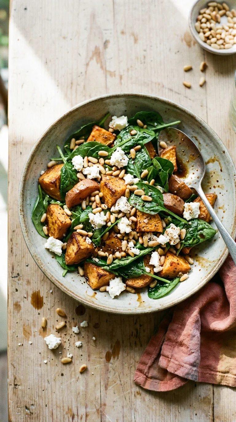 Sweet Potato, Spinach, Feta and Pinenut Salad