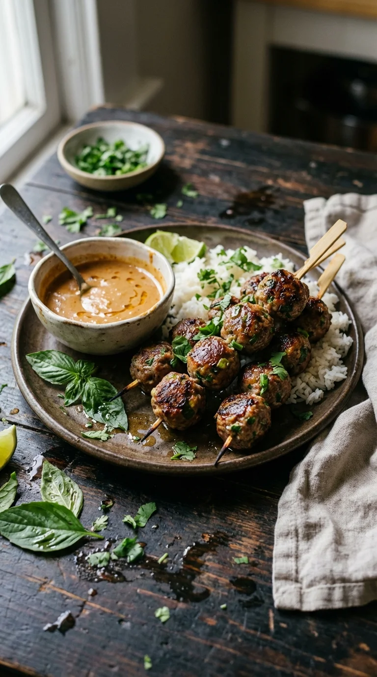 Thai Meatballs with Peanut Satay Dipping Sauce